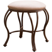 Namon Vanity Makeup Dressing Stool, Gold Metal Wavy Legs & Brown Upholstered Microfiber Seat, Transitional