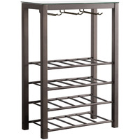 Trier 4 Tier Wine Rack Stand with Storage Shelves & Wine Glass Holders, Pewter Metal & Tempered Glass Top, Transitional
