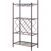 President Freestanding Wine Rack Stand, Bronze Metal, With 8 Bottle Holders, Glass Holder & Storage Shelves