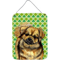 "Caroline's Treasures Tibetan Spaniel Shamrock Portrait Aluminium Metal Wall or Door Hanging Prints, 16"" x 12"", Multicolor"