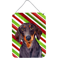 "Caroline's Treasures LH9223DS1216 Dachshund Candy Cane Holiday Christmas Wall or Door Hanging Prints, 16"" x 12"", Multicolor"