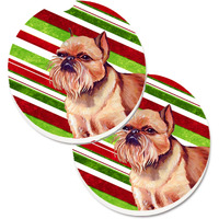 "Caroline's Treasures Brussels Griffon Candy Cane Holiday Christmas Set of 2 Cup Holder Car Coasters LH9224CARC, 2.56, Multicolor"