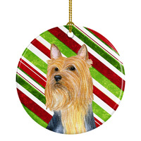"Caroline's Treasures LH9226-CO1 Silky Terrier Candy Cane Holiday Christmas Ceramic Ornament, Multicolor"