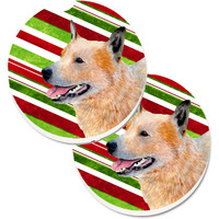 "Caroline's Treasures Australian Cattle Dog Candy Cane Holiday Christmas Set of 2 Cup Holder Car Coasters LH9227CARC, 2.56, Multicolor"