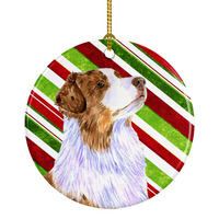 "Caroline's Treasures LH9228-CO1 Australian Shepherd Candy Cane Holiday Christmas Ceramic Ornament, Multicolor"