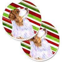 "Caroline's Treasures Australian Shepherd Candy Cane Holiday Christmas Set of 2 Cup Holder Car Coasters LH9228CARC, 2.56, Multicolor"