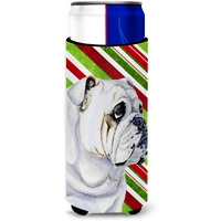 Bulldog English Candy Cane Holiday Christmas Ultra Beverage Insulators for slim cans LH9229MUK
