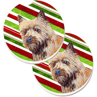 "Caroline's Treasures Cairn Terrier Candy Cane Holiday Christmas Set of 2 Cup Holder Car Coasters LH9230CARC, 2.56, Multicolor"