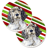"Caroline's Treasures English Setter Candy Cane Holiday Christmas Set of 2 Cup Holder Car Coasters LH9232CARC, 2.56, Multicolor"