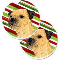 "Caroline's Treasures Border Terrier Candy Cane Holiday Christmas Set of 2 Cup Holder Car Coasters LH9233CARC, 2.56, Multicolor"