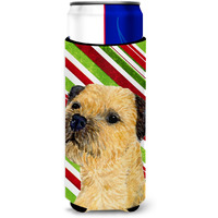 Border Terrier Candy Cane Holiday Christmas Ultra Beverage Insulators for slim cans LH9233MUK