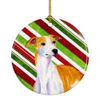 "Caroline's Treasures LH9238-CO1 Whippet Candy Cane Holiday Christmas Ceramic Ornament, Multicolor"