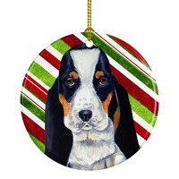 "Caroline's Treasures LH9239-CO1 Basset Hound Candy Cane Holiday Christmas Ceramic Ornament, Multicolor"