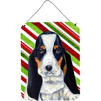 "Caroline's Treasures LH9239DS1216 Basset Hound Candy Cane Holiday Christmas Wall or Door Hanging Prints, 16"" x 12"", Multicolor"