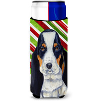 Basset Hound Candy Cane Holiday Christmas Ultra Beverage Insulators for slim cans LH9239MUK