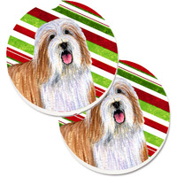 "Caroline's Treasures Bearded Collie Candy Cane Holiday Christmas Set of 2 Cup Holder Car Coasters LH9240CARC, 2.56, Multicolor"