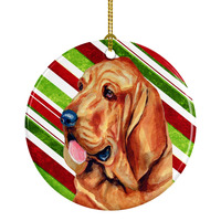 "Caroline's Treasures LH9241-CO1 Bloodhound Candy Cane Holiday Christmas Ceramic Ornament, Multicolor"