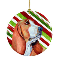 "Caroline's Treasures LH9242-CO1 Basset Hound Candy Cane Holiday Christmas Ceramic Ornament, Multicolor"