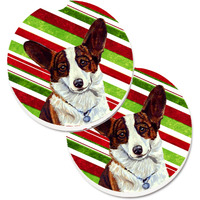 "Caroline's Treasures Corgi Candy Cane Holiday Christmas Set of 2 Cup Holder Car Coasters LH9243CARC, 2.56, Multicolor"
