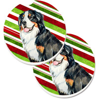 "Caroline's Treasures Bernese Mountain Dog Candy Cane Holiday Christmas Set of 2 Cup Holder Car Coasters LH9244CARC, 2.56, Multicolor"