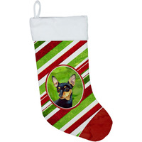 "Caroline's Treasures Min Pin Candy Cane Holiday Christmas Stocking, 11 x 18"", Multicolor"