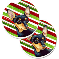 "Caroline's Treasures Min Pin Candy Cane Holiday Christmas Set of 2 Cup Holder Car Coasters LH9245CARC, 2.56, Multicolor"