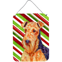 "Caroline's Treasures Airedale Candy Cane Holiday Christmas Wall or Door Hanging Prints, 16"" x 12"", Multicolor"