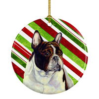 "Caroline's Treasures LH9247-CO1 French Bulldog Candy Cane Holiday Christmas Ceramic Ornament, Multicolor"