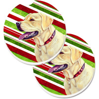 "Caroline's Treasures Labrador Candy Cane Holiday Christmas Set of 2 Cup Holder Car Coasters LH9248CARC, 2.56, Multicolor"