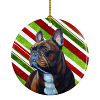 "Caroline's Treasures LH9250-CO1 French Bulldog Candy Cane Holiday Christmas Ceramic Ornament, Multicolor"