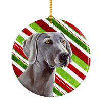 "Caroline's Treasures LH9251-CO1 Weimaraner Candy Cane Holiday Christmas Ceramic Ornament, Multicolor"