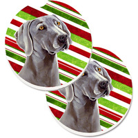 "Caroline's Treasures Weimaraner Candy Cane Holiday Christmas Set of 2 Cup Holder Car Coasters LH9251CARC, 2.56, Multicolor"