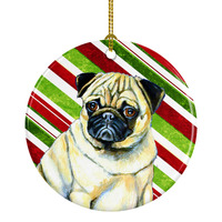 "Caroline's Treasures LH9252-CO1 Pug Candy Cane Holiday Christmas Ceramic Ornament, Multicolor"