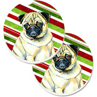 "Caroline's Treasures Pug Candy Cane Holiday Christmas Set of 2 Cup Holder Car Coasters LH9252CARC, 2.56, Multicolor"