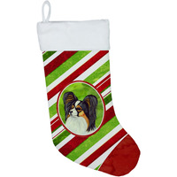 "Caroline's Treasures Papillon Candy Cane Holiday Christmas Stocking, 11 x 18"", Multicolor"