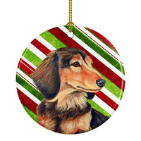 "Caroline's Treasures LH9256-CO1 Dachshund Candy Cane Holiday Christmas Ceramic Ornament, Multicolor"