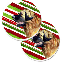 "Caroline's Treasures Leonberger Candy Cane Holiday Christmas Set of 2 Cup Holder Car Coasters LH9258CARC, 2.56, Multicolor"