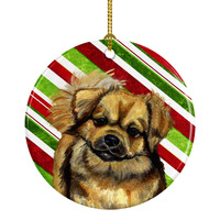 "Caroline's Treasures LH9259-CO1 Tibetan Spaniel Candy Cane Holiday Christmas Ceramic Ornament, Multicolor"