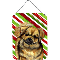 "Caroline's Treasures Tibetan Spaniel Candy Cane Holiday Christmas Wall or Door Hanging Prints, 16"" x 12"", Multicolor"