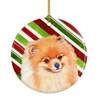 "Caroline's Treasures LH9260-CO1 Pomeranian Candy Cane Holiday Christmas Ceramic Ornament, Multicolor"