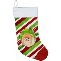 "Caroline's Treasures Pomeranian Candy Cane Holiday Christmas Stocking, 11 x 18"", Multicolor"