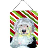 "Caroline's Treasures Old English Sheepdog Candy Cane Holiday Christmas Wall or Door Hanging Prints, 16"" x 12"", Multicolor"