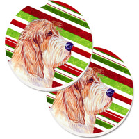 "Caroline's Treasures Petit Basset Griffon Vendeen Candy Cane Holiday Christmas Set of 2 Cup Holder Car Coasters LH9262CARC, 2.56, Multicolor"