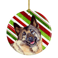 "Caroline's Treasures LH9263-CO1 Norwegian Elkhound Candy Cane Holiday Christmas Ceramic Ornament, Multicolor"