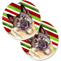 "Caroline's Treasures Norwegian Elkhound Candy Cane Holiday Christmas Set of 2 Cup Holder Car Coasters LH9263CARC, 2.56, Multicolor"