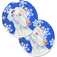 "Caroline's Treasures Great Dane Winter Snowflakes Holiday Set of 2 Cup Holder Car Coasters LH9266CARC, 2.56, Multicolor"