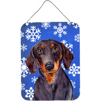 "Caroline's Treasures LH9268DS1216 Dachshund Winter Snowflakes Holiday Aluminium Metal Wall or Door Hanging Prints, 16"" x 12"", Multicolor"