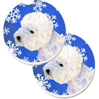 "Caroline's Treasures Westie Winter Snowflakes Holiday Set of 2 Cup Holder Car Coasters LH9270CARC, 2.56, Multicolor"