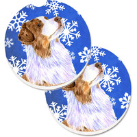 "Caroline's Treasures Australian Shepherd Winter Snowflakes Holiday Set of 2 Cup Holder Car Coasters LH9273CARC, 2.56, Multicolor"