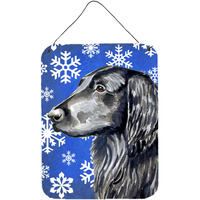 "Caroline's Treasures Flat Coated Retriever Winter Snowflakes Holiday Wall or Door Hanging Prints, 16"" x 12"", Multicolor"